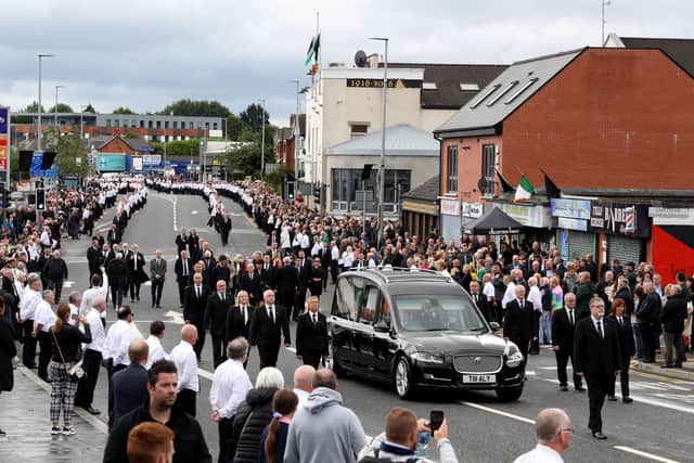 The funeral of senior republican Bobby Storey which took place today at St. Agnes' Church, Belfast in June last year.