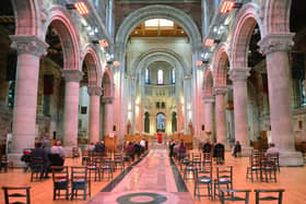 St Anne's Cathedral in Belfast reopens for an Easter Sunday service.
 Picture By: Arthur Allison/Pacemaker.
