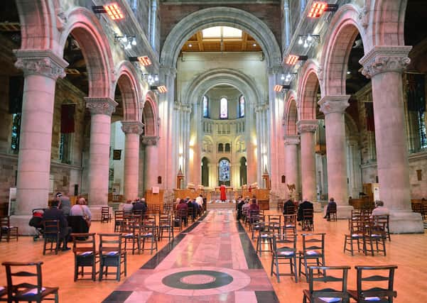 St Anne's Cathedral in Belfast reopens for an Easter Sunday service.
 Picture By: Arthur Allison/Pacemaker.