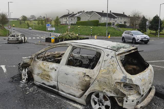 The aftermath of the violence in Newtownabbey on Saturday night. Officers were targeted at the Cloughfern roundabout in the O'Neill Road area.
Picture By: Arthur Allison/Pacemaker.