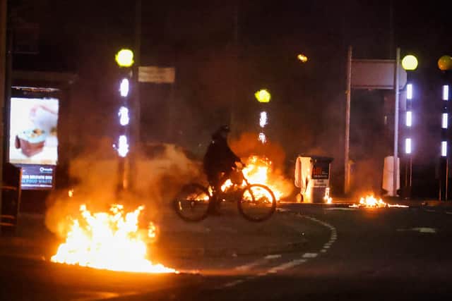 Cars on fire on Saturday night at the Cloughfern roundabout