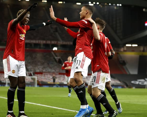 Manchester United's Mason Greenwood celebrates scoring at the weekend.  Photo: Phil Noble/PA Wire.