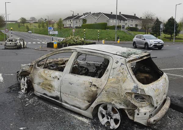The aftermath of the violence at the Cloughfern roundabout in the O'Neill Road area of Newtownabbey at the weekend.
Picture By: Arthur Allison/Pacemaker.