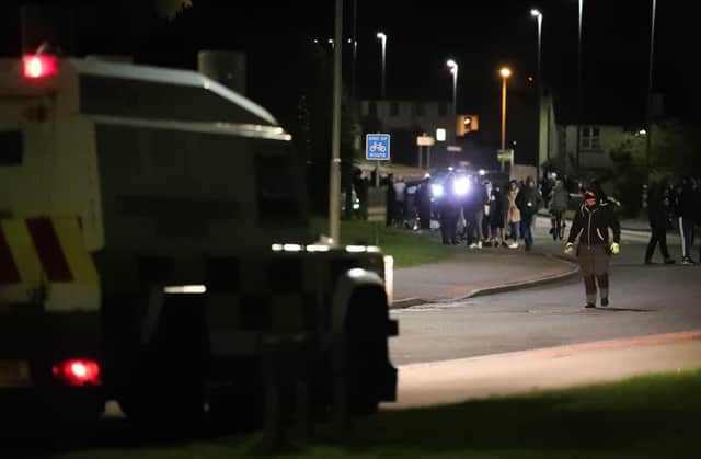 The police on the scene of a protest at the Antiville roundabout in Larne.

Photo by Kelvin Boyes / Press Eye.