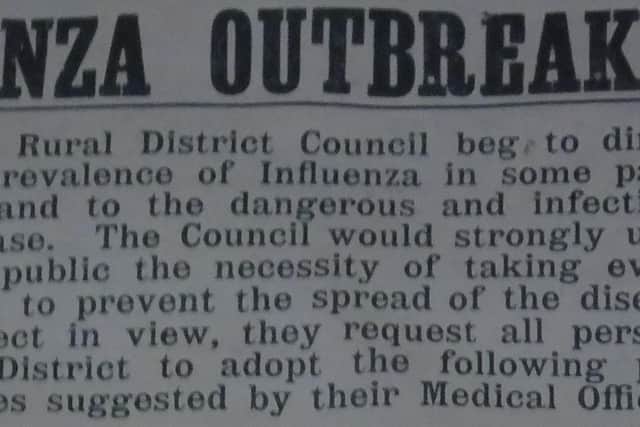 Flu warning poster in Limavady. November 1918