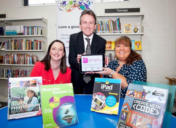 Pictured launching Digital Learning Day are Angela McCartney, Communities Executive, Business in the Community’ Jim O’Hagan, Chief Executive, Libraries NI and Leslie Smyth, Digital Inclusion Comms Manager Enterprise Shared Services at Department of Finance