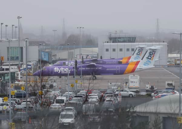 Flybe planes parked at Belfast City - the collapse of the airline threatens jobs at the airport