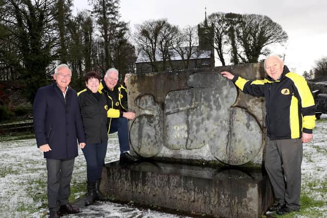 Bayview Hotel owner Trevor Kane (left) with Jean McPherson, Chairperson of the Armoy Club; Bill Kennedy, Clerk of the Course and Mick Colgan, President of the Armoy Club pictured at the Armoy Armada monument.