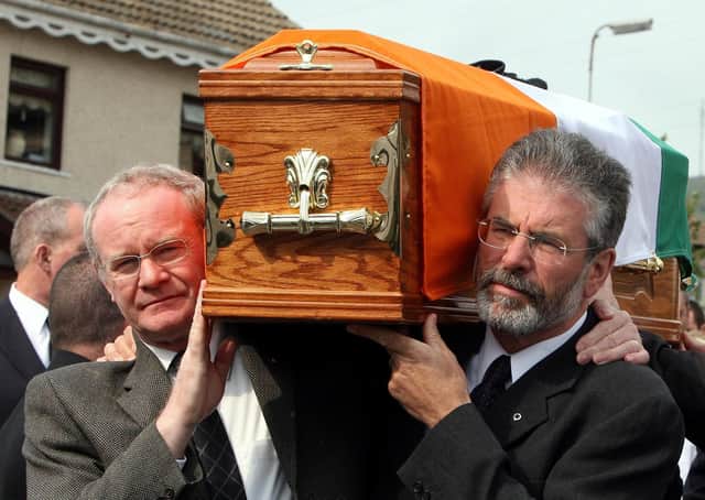 Martin McGuinness and Gerry Adams carry Brian Keenan's coffin in 2008. Neither McGuinness nor Keenan ever faced charges commensurate with directing terror. "If a raft of low ranking soldiers are prosecuted and no IRA leaders are so, the problems with legacy will become starkly apparent"