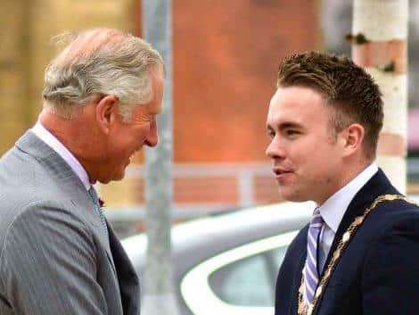 As Deputy Lord Mayor of Belfast,  Alderman Guy Spence meets Prince Charles