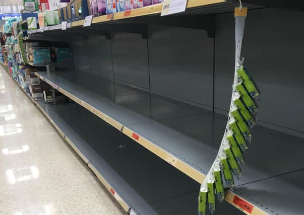 Empty toilet roll shelves at Sainsburys Rushmere store in Craigavon on Tuesday afternoon
