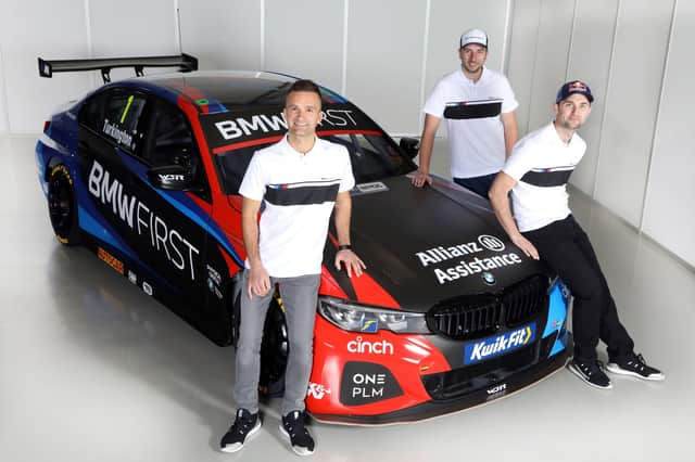 Colin Turkington, Andrew Jordan and Tom Oliphant with the new car