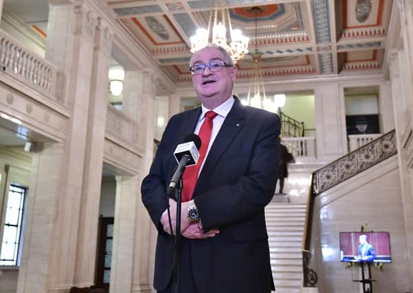 The Ulster Unionist Party leader Steve Aiken in the Great Hall at Stormont