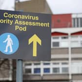 A sign outside Watford General Hospital relating to the Coronavirus pandemic on Saturday