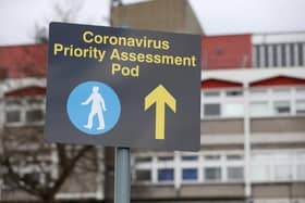 A sign outside Watford General Hospital relating to the Coronavirus pandemic on Saturday