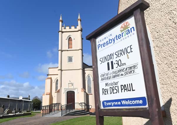 A notice for Sunday service at Crumlin Presbyterian Church in Co Antrim, as the coronavirus outbreak continues