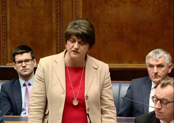 DUP leader Arlene Foster spoke from the back benches, as an MLA, rather than as First Minister