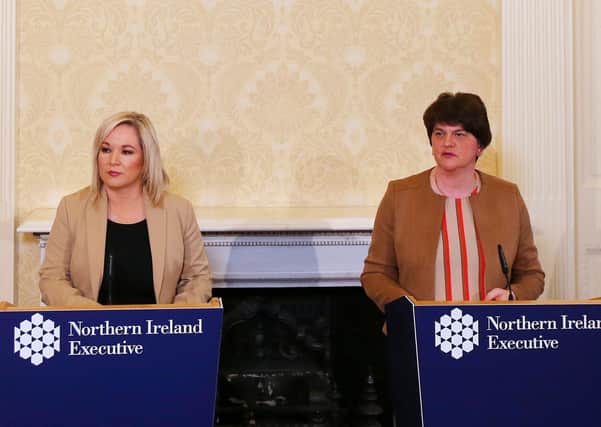 The Northern Ireland Assembly's First Minister Arlene Foster and Deputy First Minister Michelle O'Neill at Stormont Castle. Picture: Jonathan Porter/PressEye