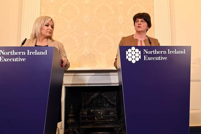 First Minister Arlene Foster (right) and deputy First Minister, Michelle O'Neill