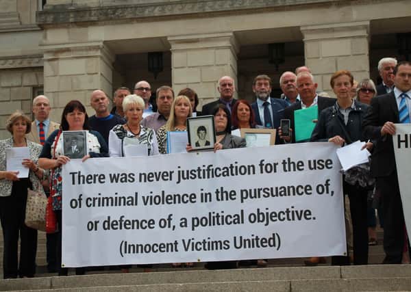 An IVU protest at Stormont against government legacy proposals