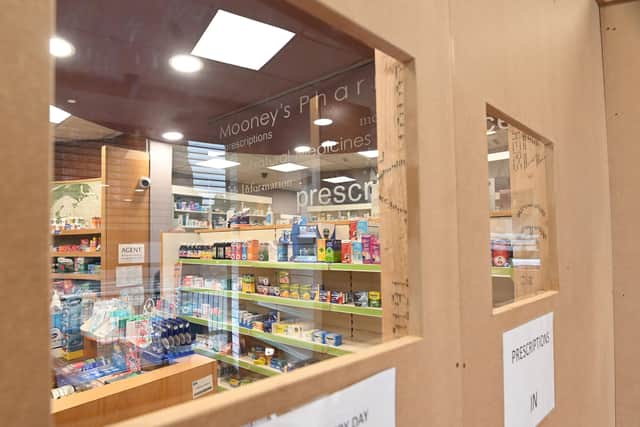 Safety measures in place at a Belfast pharmacy due to coronavirus