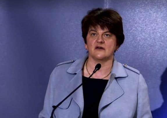 First Minister, Arlene Foster, pictured at Monday's press briefing.