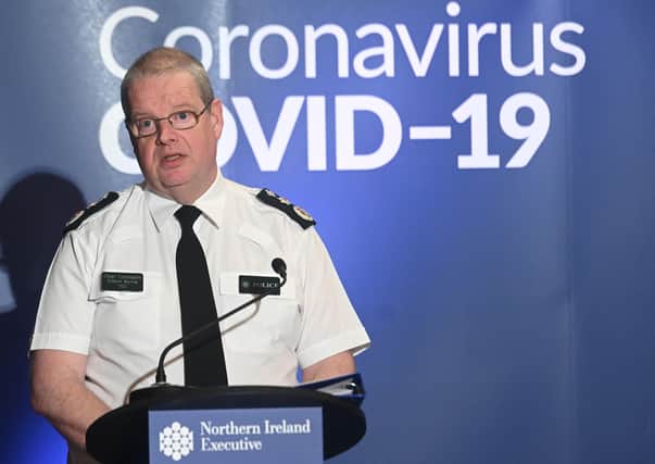 Chief Constable Simon Byrne during a  media briefing  in the Long Gallery at Parliament Buildings, Stormont on Thursday