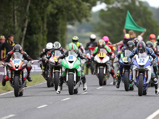 The start of the first Supersport race at the Armoy Road Races in 2019.