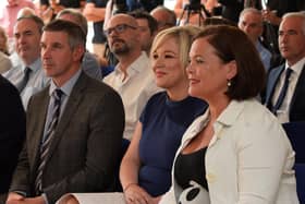 Senator Ian Marshall with Sinn Fein's  Mary Lou McDonald and Michelle O'Neil at the launch of a Sinn Fein anti sectarianism policy document in June 2018.Photo: Colm Lenaghan/Pacemaker