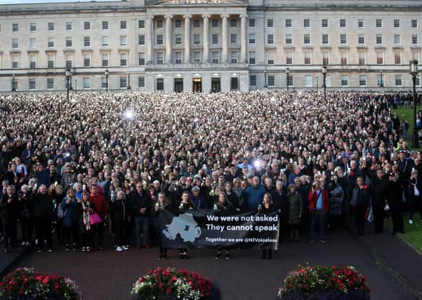 An anti-abortion rally on the steps of Parliament Buildings at Stormont. Declan Roughan/Presseye
