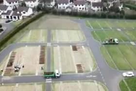 An aerial shot of the graves being dug. (Video/Photo courtesy of Brendan McKernan)