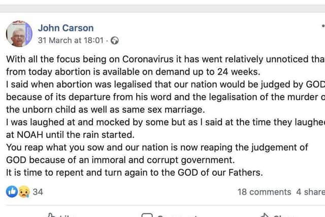 A screenshot of the original post published by John Carson on Facebook.