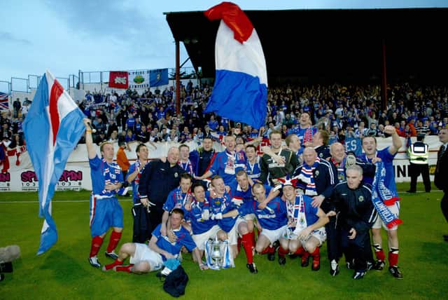 Linfield celebrate Setanta Cup success in 2005. Pic by INPHO.