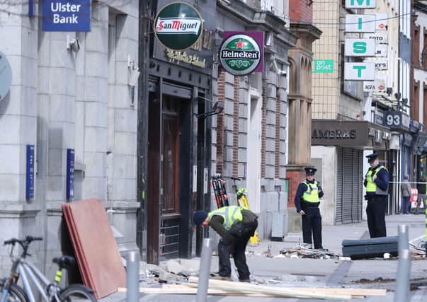 The scene at Clanbrassil street in Dundalk, Co Louth, where two ATM's where stolen in a late night raid. Photo: Niall Carson/PA Wire