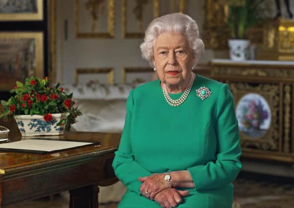 Queen Elizabeth II during her address to the nation and the Commonwealth in relation to the coronavirus epidemic. Photo: Buckingham Palace/PA Wire