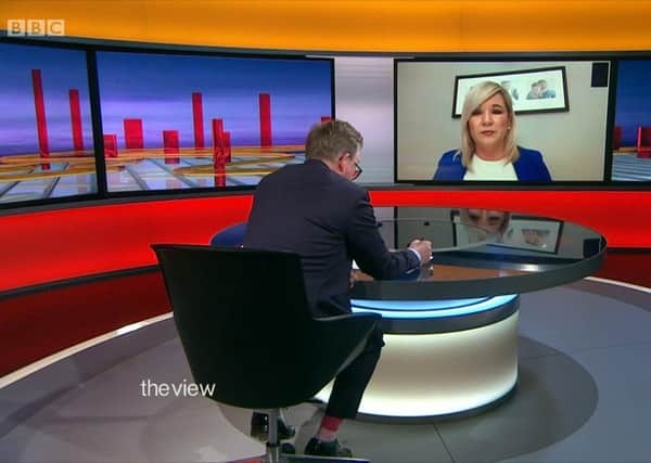 Michelle O’Neill criticising her colleague Robin Swann on BBC The View, above, was an unedifying spectacle