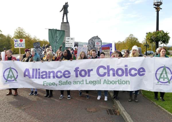 Pro-abortion campaigners pictured at Stormont in October 2019.

Photo: Stephen Hamilton /Presseye
