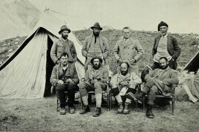 1921 Everest Expedition Standing from left Sandy Wollaston, Charles Howard-Bury, Alexander Heron, Harold Raeburn. Sitting.  George Mallory, Edward Oliver Wheeler, Guy Bullock, Henry Morshead