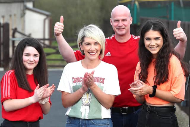 Former motorcycle road racing star, Ryan Farquhar was joined by his wife Karen and daughters Keeley and Mya as they applauded the staff of the NHS and the rest of the frontline workers in the battle against Coronavirus