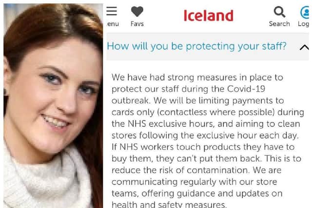 Julie-Anne Corr-Johnston and the policy that appeared on the official Iceland website.