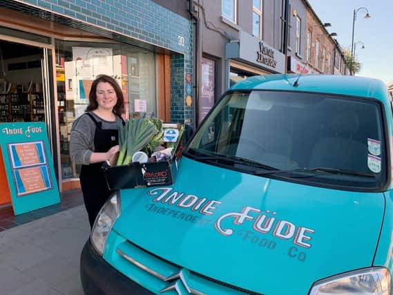 Laura Bradley, owner of Indie Fude with the delivery van