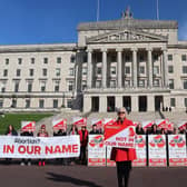 Pro-life campaigners at Stormont during a protest against the liberalisation of Northern Ireland's abortion laws