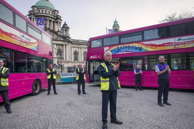 Translink workers at Belfast City Hall joined last Thursday’s ‘clap for our heroes’