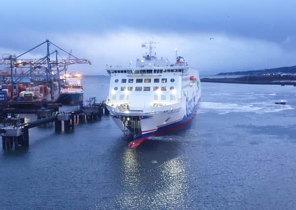 A ferry arriving in Belfast