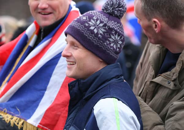 Jamie Bryson pictured during one of the flag protests which brought him to public prominence