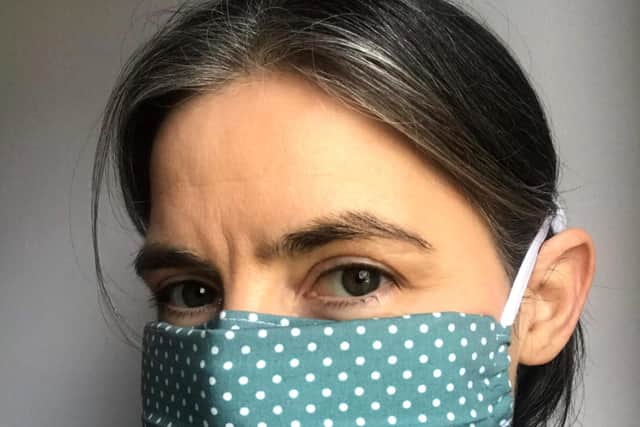 Mary Murphy wearing face mask which she has designed