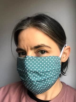 Mary Murphy wearing face mask which she has designed