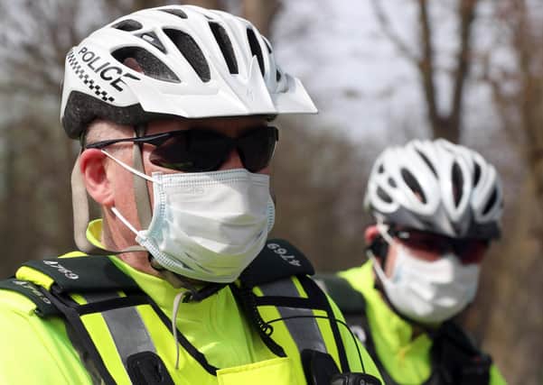 PSNI officers on bicycles patrol Ormeau Park in Belfast. Picture: Stephen Davison/Pacemaker