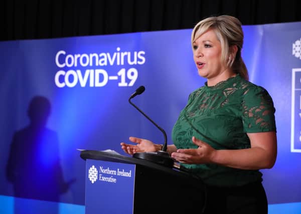 Michelle O’Neill at last Friday’s daily Stormont briefing on coronavirus