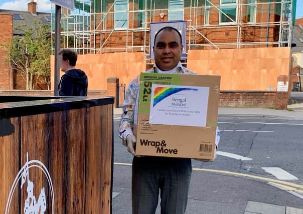 The first delivery of 35 meals from the Bengal Brasserie made by owner Luthfur Ahmed this week  to NHS staff combating Covid-19 at Belfast City Hospital.